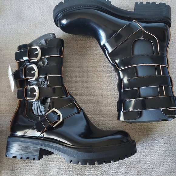 ZARA Leather Buckle Open Sides Boots - Picture 11 of 11
